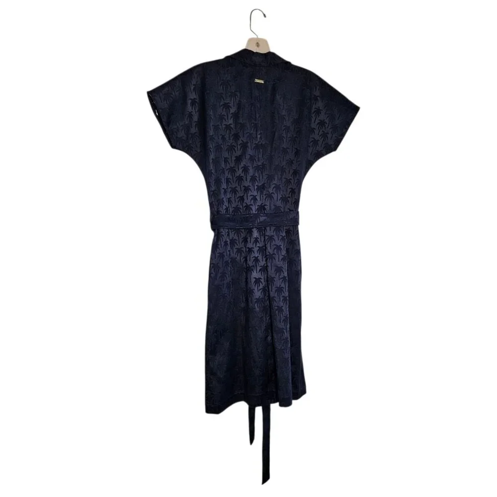 Lu Moccellin Womens Blue Palm Tree Print Belted Button Down Midi Dress 8 US 38eu - Picture 3 of 9